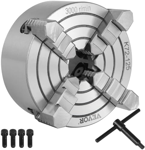 Vevor K72-125 Lathe Chuck 5 Inch 4-Jaw, Lathe Chuck Independent Reversible Jaw, Metal Lathe Chuck Turning Machine Accessories