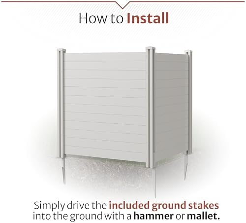 Enclo Premium White Vinyl Privacy Screen, DIY No Dig Kit | 4ftH x 4ftW, 2 Panels, Trash Can Fence, ZP19014