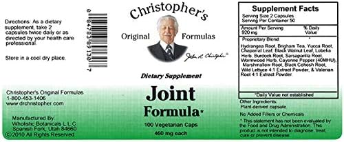 Christopher's Original Formulas Joint Formula – 100 Vegetarian Capsules – Synergistic Herbal Blend for Joint Support – Made in the USA - Pack