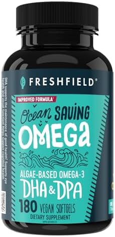 Freshfield Vegan Omega 3, Algae (Algal) Oil, Fish Oil Free Company, Third Party Tested, Carrageenan Free, DHA Supplement w/DPA, Plant Based Omega. Supports Heart, Brain, Joint Health. Lemon Scent