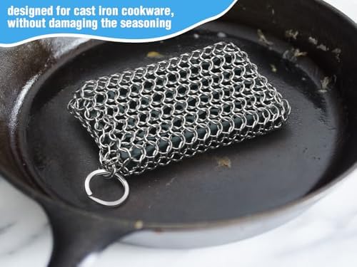 Herda 316L Cast Iron Scrubber Cleaner, Large Cast Iron Chain Mail Scrubber