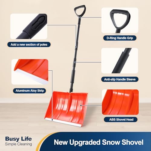 Yocada Snow Shovel for Driveway Home Garage Snow Removal | Aluminum Strip with D-Grip Handle 55 inch Long Large Capacity Shovel for Garden Car