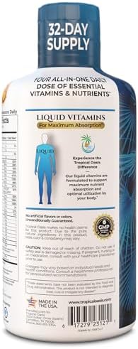 Tropical Oasis Adult Liquid Multivitamin -Liquid Multi-Vitamin and Mineral Supplement with 125 Total Nutrients Including; 85 Vitamins & Minerals, 23 Amino Acids, and 18 Herbs - 16 fl oz, 32 serv
