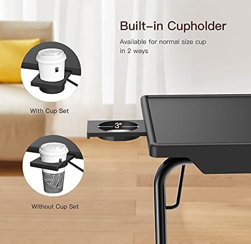HUANUO TV Trays Set of 2, TV Tray with 6 Height & 3 Tilt Adjustments, Black | 21.53" - 28.74" Height Range, Foldable, Cup Holder