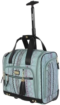 Steve Madden Designer 15 Inch Carry on Suitcase- Small Weekender Overnight Business Travel Luggage- Lightweight 2- Rolling Spinner Wheels Under Seat Bag for Women(Legends Teal)