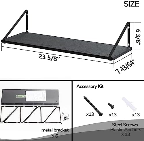 BAMEOS Floating Shelves Rustic Wood Wall Shelf, Small Bookshelf for Living Room, Office, Bedroom, with Metal Bracket