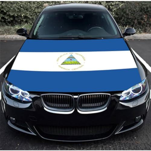 Nicaragua Car Hood Cover, Flag 4x5ft Car Bonnet Banner, Universal Fit, Elastic Polyester, Stretchable, Patriotic Automotive Hood Covers, Patriot Gifts