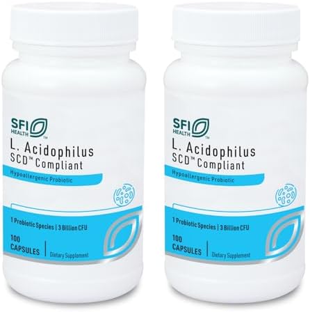 Klaire Labs SFI Health L. Acidophilus, 100 Capsules | 3 Billion CFU Lactobacillus Probiotic, Pure SCD Compliant Formula for Men & Women, Hypoallergenic & Non-Dairy