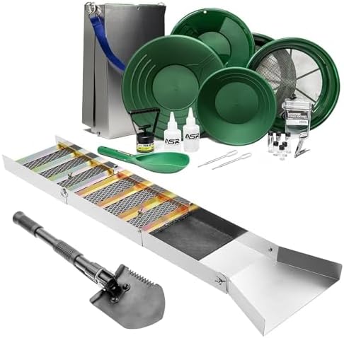 ASR Outdoor 21PC Deluxe Sluice Box Gold Panning Kit with 1/2 and 1/8 Classifier Screens