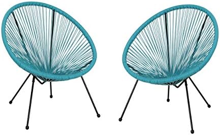 GDFStudio Noble House Anson Outdoor Hammock Weave Chair in Teal and Black (Set of 2)
