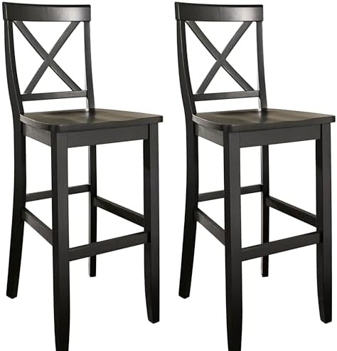 Crosley Furniture X-Back Wood Bar Stools Set of 2, Black, 30-inch