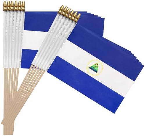 TSMD Nicaragua Stick Flag Nicaraguan Small Mini Hand Held Flags,5x8 Inch,12 Pack