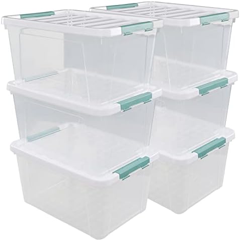20 Quart Clear Plastic Bin with Lid, Latching Storage Box, 6 Packs