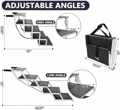 Dog Ramps for Small & Big Dogs Portable Folding Pet Stairs with Nonslip Surface Foldable Truck Ramp Stairs for Car, SUV and Trucks, Supports Up to 250LBS, 6 Steps