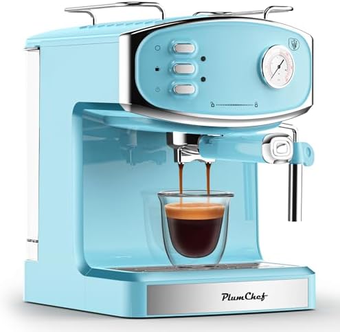 Plum chef Espresso Machine 20 Bar, Household Coffee Maker with Milk Frother Steam Wand, Pressure Gauge, 54oz Large Water Tank, Low Noise Fast Brew for Cappuccino Latte Macchiato Home Office
