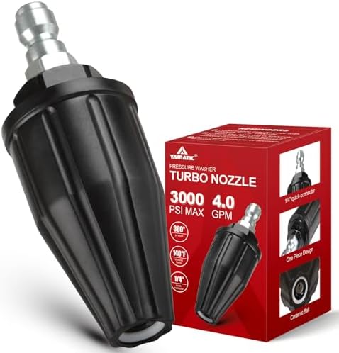 YAMATIC Pressure Washer Turbo Nozzle, 3000 PSI 4.0 GPM | 1/4" Quick Connector, 360° Rotating Spray Tips, Compatible with Ryobi, Greenworks, Craftsman