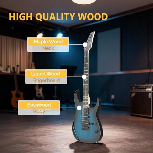 GLARRY 39" Full Size Electric Guitar Kit for Beginners, Starter Electric Guitar Set with 20W Amp & HSH Pickups, Model 170 (Black-White)
