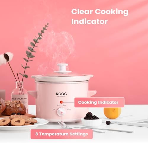 KOOC Small Slow Cooker, 2-Quart, Free Liners Included for Easy Clean-up, Upgraded Ceramic pot, Adjustable Temp, Nutrient Loss Reduction