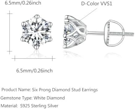 S925 Sterling Silver 0.5ct VVS1 D-color Diamond Screw Back Stud Earrings for Women, Elegant for Engagements or Birthday Celebrations