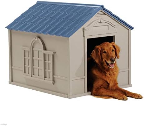Suncast Outdoor Dog House with Door - Water Resistant and Attractive for Small to Large Sized Dogs - Easy to Assemble - Perfect for Backyards