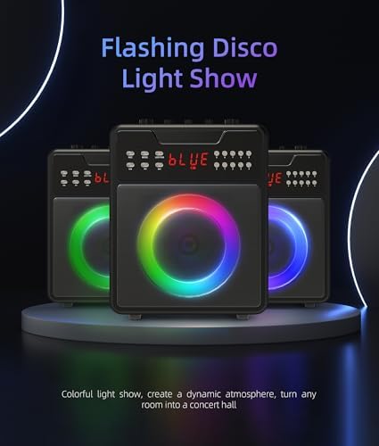 Karaoke Machine for Adults, Portable Bluetooth Speaker with 2 Wireless Microphones and Lights Show, Karaoke Speaker with Bass & Treble, Supports for TWS,USB,FM,REC,AUX in,TF Card for Party/Meeting