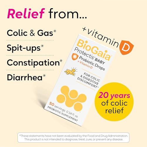 BioGaia Baby Probiotic Drops - Colic & Gas Relief + Vitamin D, 50-Day Supply, Safe for Newborns, Reduces Crying, Fussing, Colic, Gas