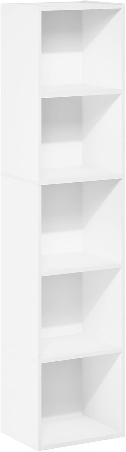 Furinno PASIR Book Shelf, 5-Tier Modern Bookshelf, Open Shelves Bookcase, 9 x 12 x 52, for Living Room, Bedroom, Home Office, Plain White