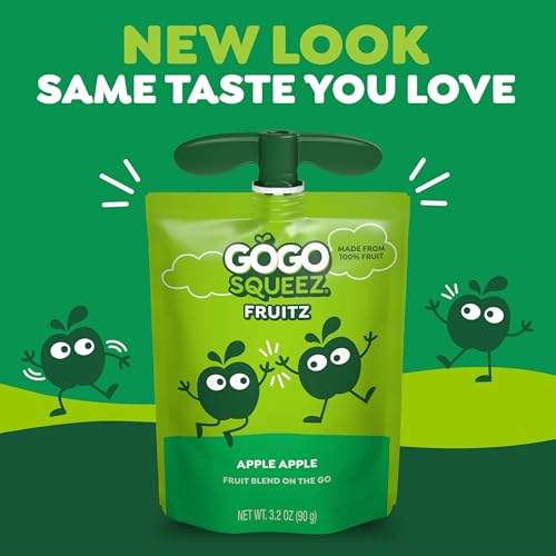 GoGo squeeZ No Sugar Added Applesauce, Apple Apple, 18 Count | Kids on the go fruit snack made with applesauce & fruit puree; 3.2 oz pouches, gluten and nut free, recloseable cap, BPA-free