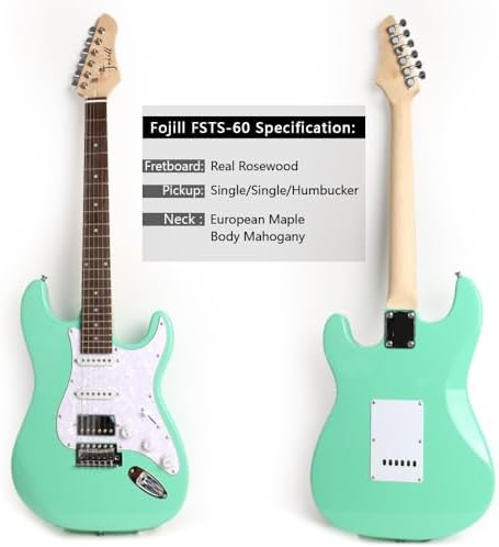 Fojill HSS Pickup 39 Inch Full Size Electric Guitar Kit Set Beginner Starter Combo Package Bundle 10W Battery Power Bluetooth Amplifier Amp Bag, Picks