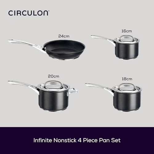 Circulon Infinite Induction Hob Pan Set - 6 Piece Non Stick Pots and Pans Sets with Stainless Steel Lids & Handles, Premium Dishwasher Safe Cookware, Black
