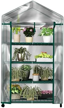 4 Tier Mini Greenhouse - Portable Greenhouse with Locking Wheels and PVC Cover for Indoor or Outdoor Green House by Pure Garden