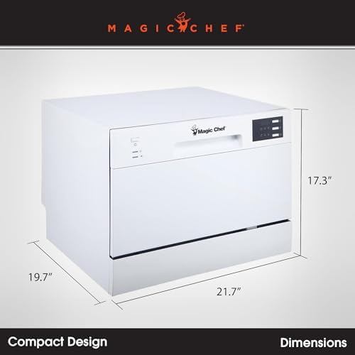 Magic Chef Compact Countertop Dishwasher, Portable Mini Dish Washing Machine for Kitchen Counter, 6 Plate Washer Capacity