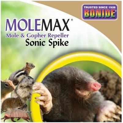 Bonide MoleMax Mole & Gopher Repeller Battery-Powered Sonic Spike | Animal Repellent Stake with Chatter Sound Technology