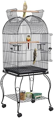 Yaheetech 59-Inch Rolling Standing Medium Dome Open Top Bird Cage for Parrots Cockatiels Sun Conures Parakeets Lovebirds Budgies Finches Canary Pet