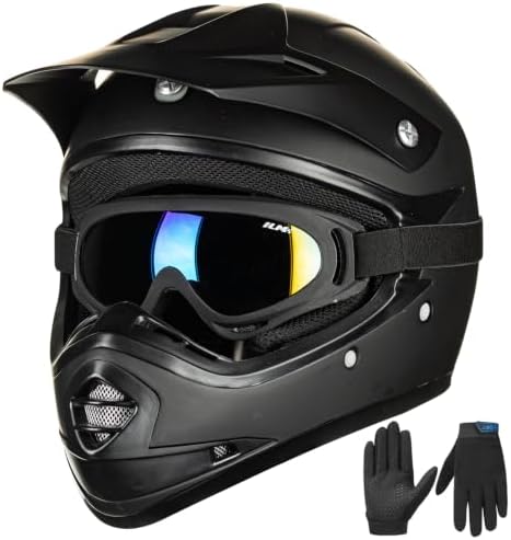 ILM Youth Kids ATV Motocross Helmet Goggles Sports Gloves Dirt Bike Motorcycle Off Road DOT Approved B07 (Youth-L, Matte Black)