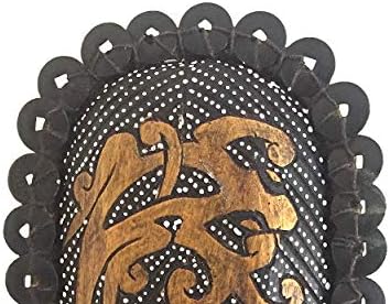 OMA Handcrafted African Tribal Wall Mask with Real Ceremonial Coins – Solid Wood Maori-Style Face Art for Home Decor (Natural Brown)