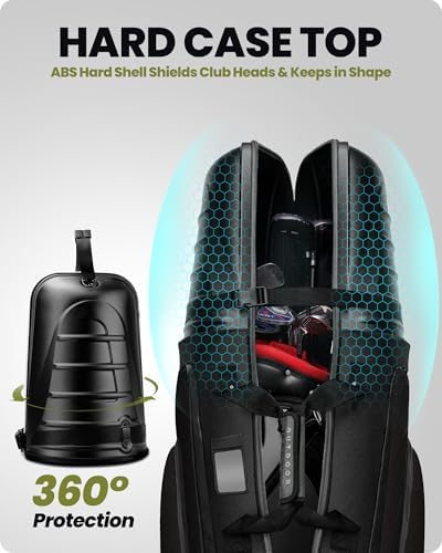 OutdoorMaster Golf Travel Bags for Airlines with Wheels and Hard Case Top | Protect Golf Clubs, 1680D Nylon Waterproof Fabric, Compact Folding, Accessories Compartment, Easy to Maneuver