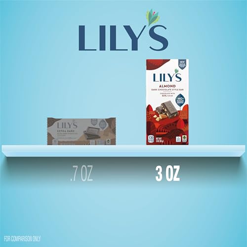 LILY'S Almond Dark Chocolate Style No Sugar Added, Sweets Bars, 3 oz (12 Count)