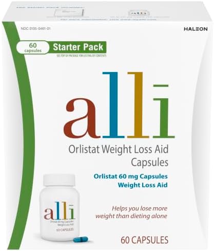 alli Weight Loss Diet Pills, Orlistat 60 mg Capsules, Non Prescription Weight Loss Aid, 120 Count Refill Pack (46925)