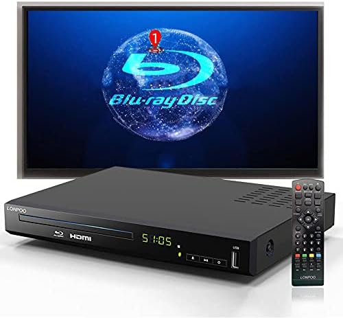 Blu Ray Player for TV, Full HD DVD Player HDMI with Dolby Digital TrueHD/DTS | Region A Blu-ray, Region Free DVD Disc, DVD Upscaling