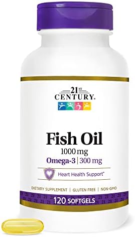 21st Century Fish Oil 1000mg Omega-3 Softgels, Mercury-Filtered, 120ct | Omega-3 Fish Oil with 300 mg EPA & DHA, Heart & Cardiovascular Health Support, Gluten Free, Non-GMO