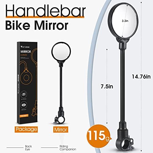 West Biking Bike Mirror Handlebar Mount, Adjustable Rotatable Bicycle Rear View Mirror, Wide Angle Acrylic Convex Safety Mirror for Mountain Road Bike