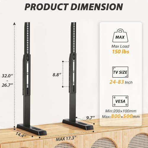 TAVR Universal Table Top TV Stand for 27-65 inch TVs Holds up to 88 lbs | Height Adjustable TV Legs, Strong TV Base, Max VESA 800x500mm, Black