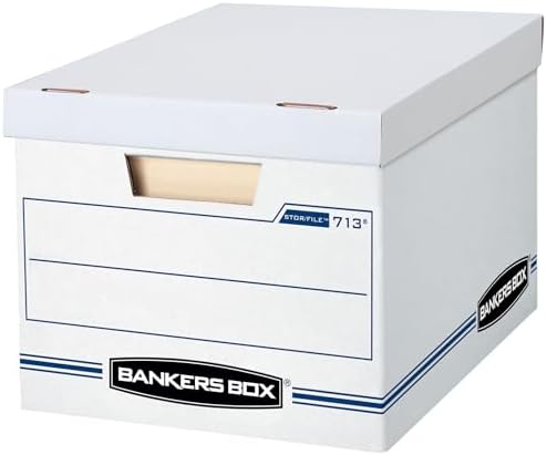 Bankers Box 12-Pack Basic-Duty File Storage Box with Lid, Letter/Legal | Tame everyday paperwork with affordable file boxes, lift-off lids