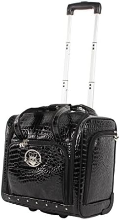 Kathy Van Zeeland Croco PVC Designer Underseat Luggage - 15 Inch Carry On Suitcase for Women- Lightweight Under Seat Bag with 2-Rolling Spinner Wheels (Burgundy)