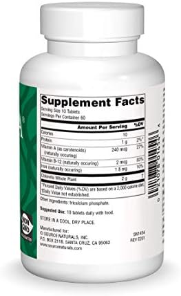 Source Naturals Yaeyama Chlorella, 200 mg, 600 Vegan Tablets | Green Superfood | Plant-Based B12*