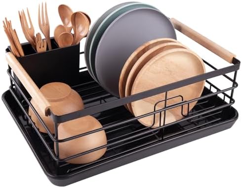 BRIAN & DANY Dish Drying Rack, Dish Racks for Kitchen Counter, Stainless Steel Dish Drainer with Removable Cutlery Holder & Drainboard, White