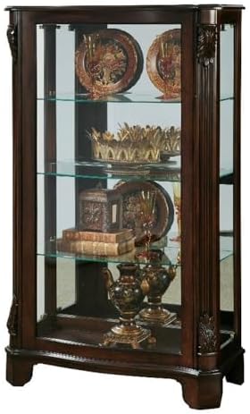 Pulaski Furniture Carved Wood 3 Shelf Curio Cabinet in Cherry Brown Finish
