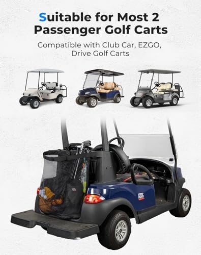 KEMIMOTO Mesh Shopping Storage Bag for 2-Passenger Golf Carts | Full Grocery Capacity, Shoulder Strap, Tool-Free Rear Mounting