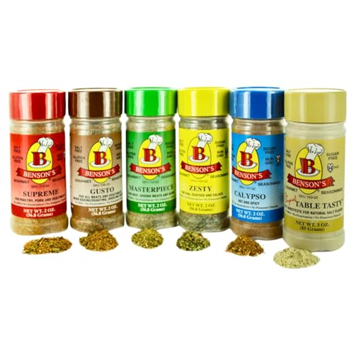 Bensons 6-Pack Salt-Free Seasoning Set - 5 Seasonings + 1 Salt Substitute + Salt Free Cookbook, Salt-Free, Sugar-Free, Gluten-Free
